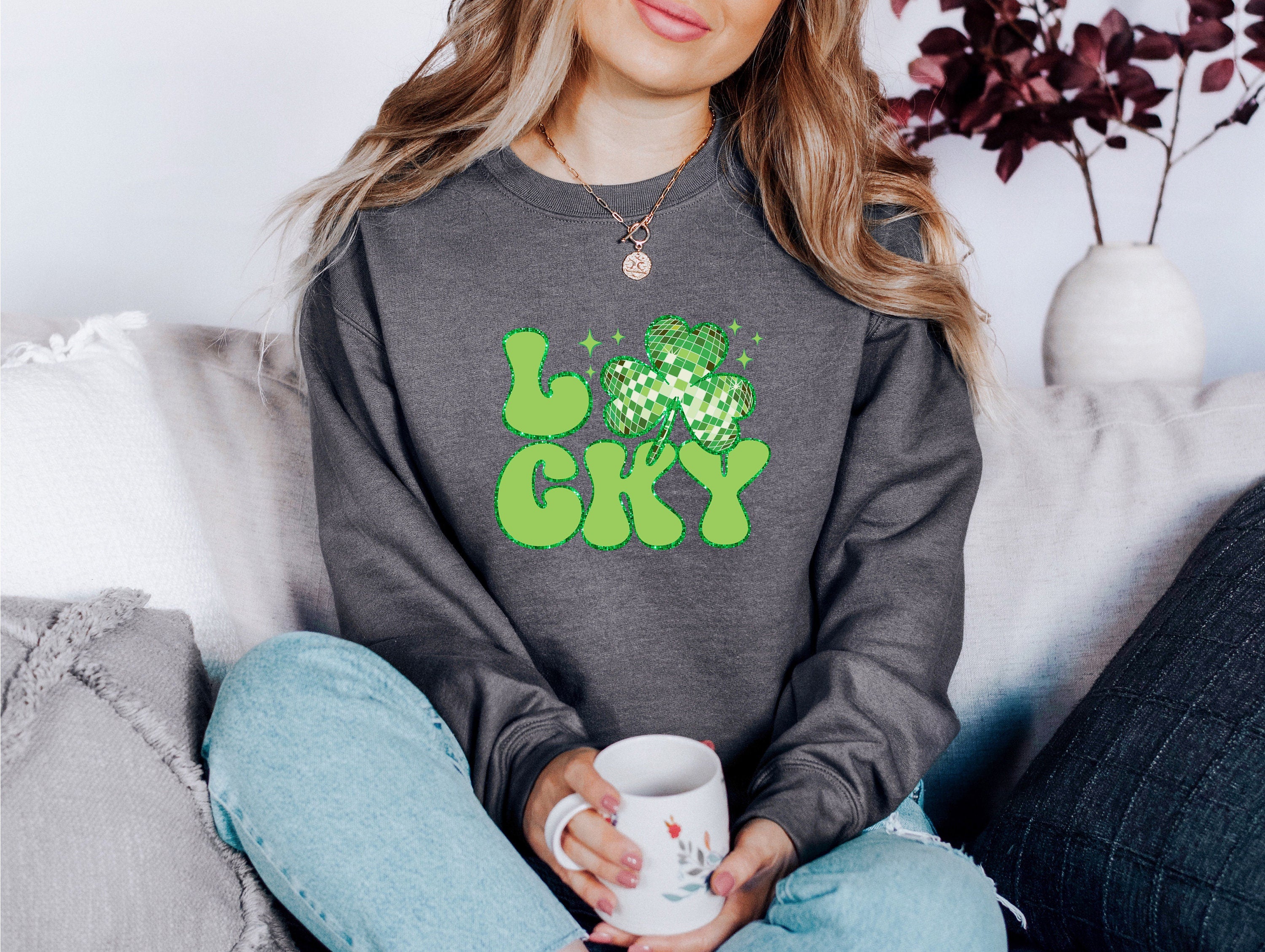 Retro Disco Lucky Sweatshirt, Lucky Clover Crew Neck, St Patricks Day Sweater, St. Pattys Day Crewneck, St. Paddy's Sweater, Shamrock Shirt