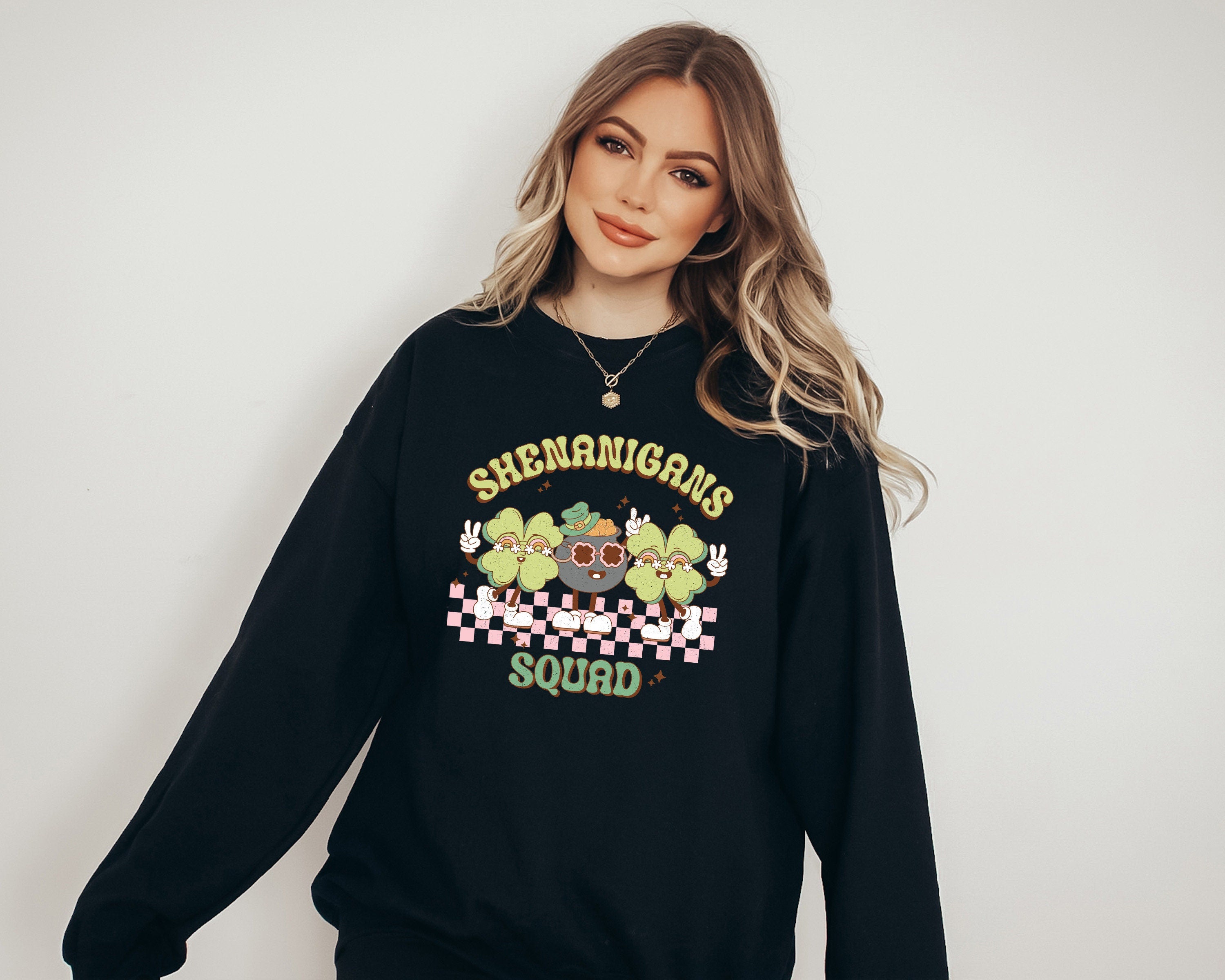 Retro Shenanigans Squad Sweatshirt, Vintage Lucky Clover Crewneck, St Patricks Day Sweatshirt, St. Pattys Day Crew, St. Paddy's Sweater