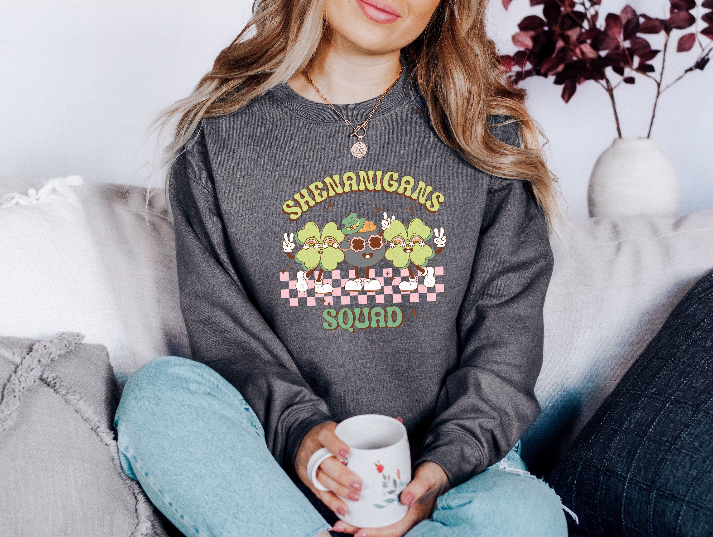 Retro Shenanigans Squad Sweatshirt, Vintage Lucky Clover Crewneck, St Patricks Day Sweatshirt, St. Pattys Day Crew, St. Paddy's Sweater