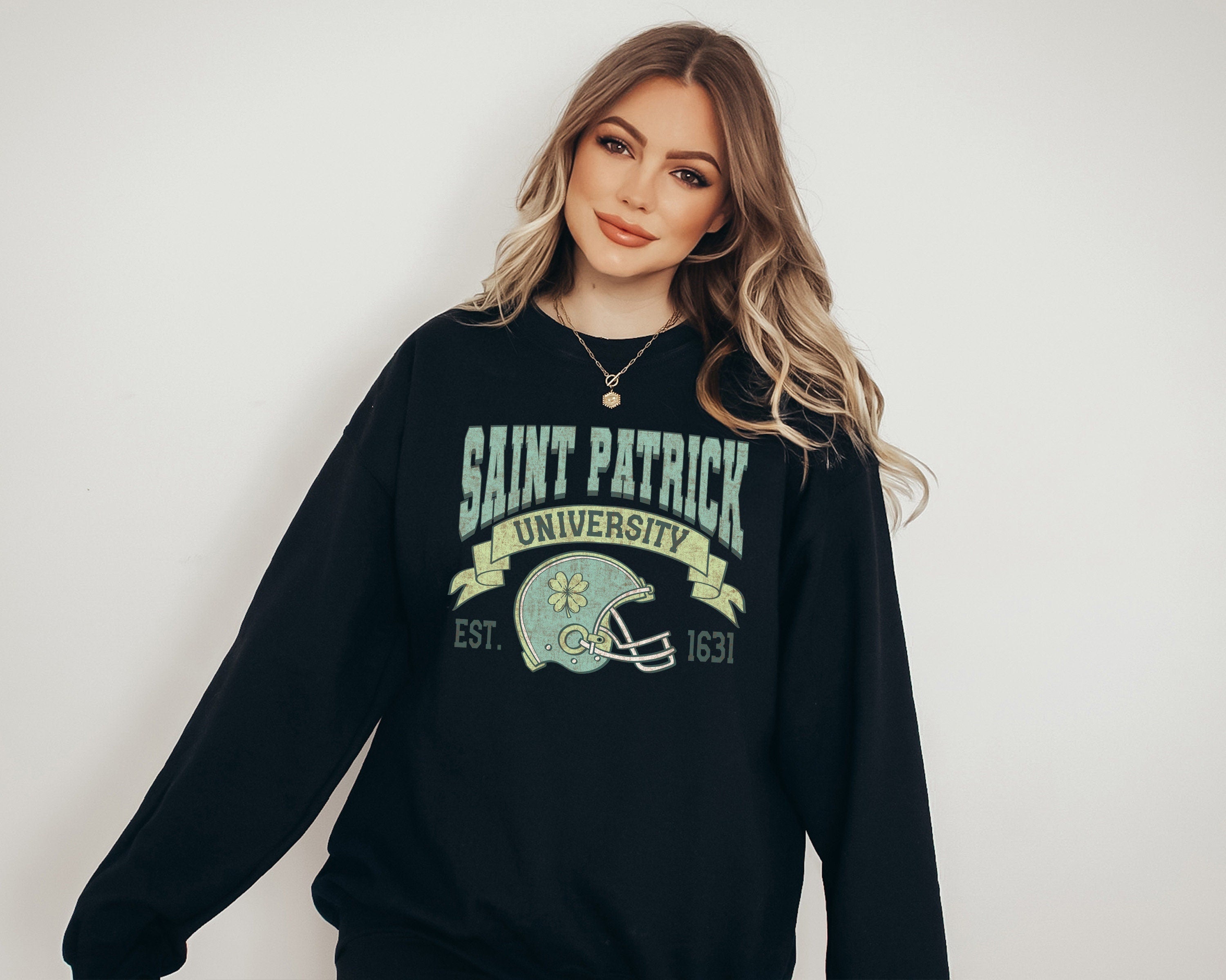 St. Patrick University Crew Lucky Clover Sweater, St Patricks Day Sweatshirt, St. Pattys Pullover, St Paddys Sweatshirt, Shamrock Shirt