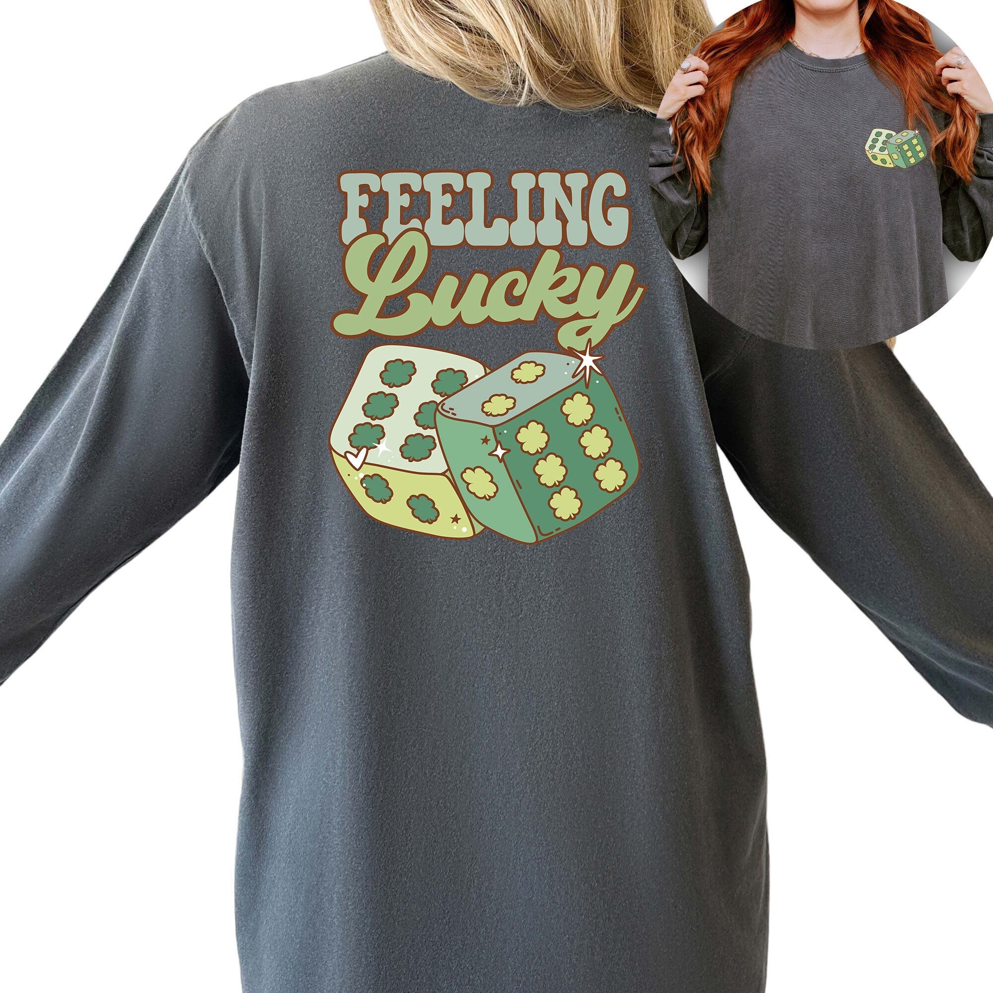 Retro St Patty's Day Long Sleeve Comfort Colors Shirt Feeling Lucky T, Vintage St Patrick's Day Shirt St Paddy Shirt Retro Shirt Lucky Shirt