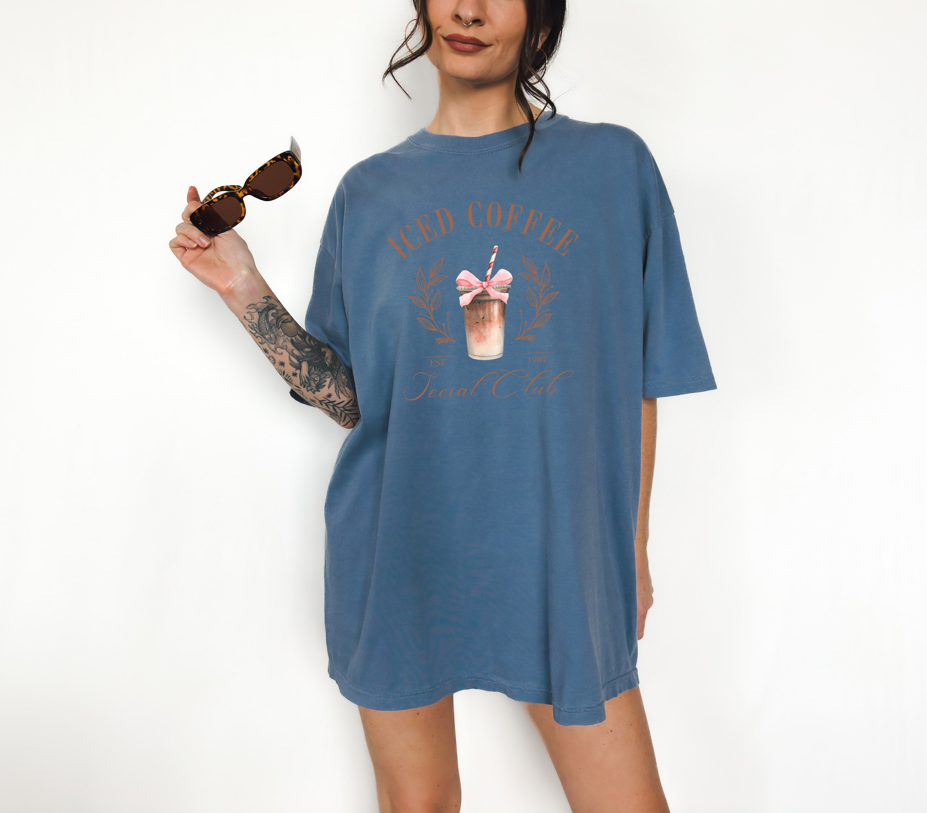 Retro Iced Coffee Social Club Comfort Colors Shirt, Coffee Lovers T-Shirt, Iced Coffee Shirt, Cute Graphic Tee, Iced Coffee Graphic T